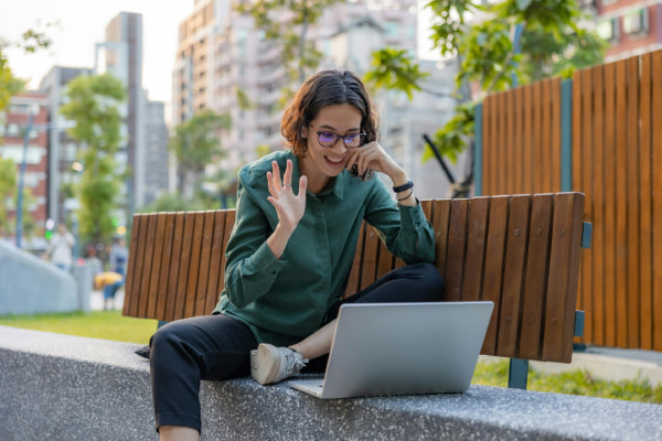 woman getting consultation on bench